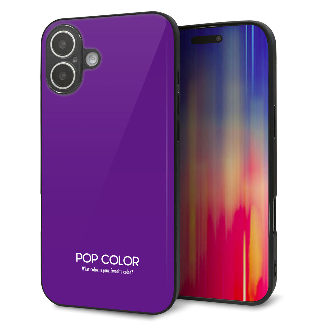 iPhone16 Plus 強化ガラス＆TPUスマホケース ガラプリ【KM909 ポップカラー(パープル)】
