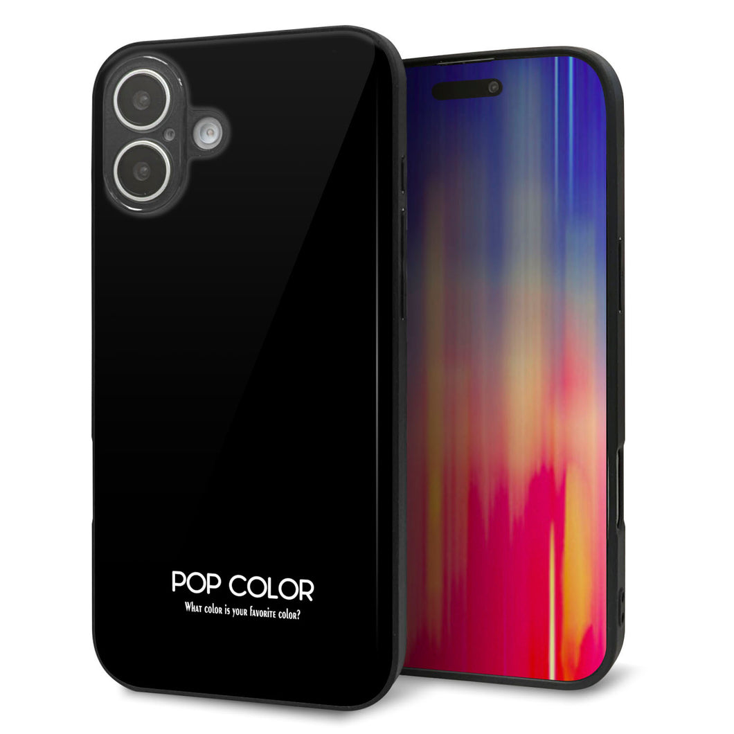 iPhone16 Plus 強化ガラス＆TPUスマホケース ガラプリ【KM911 ポップカラー(ブラック)】