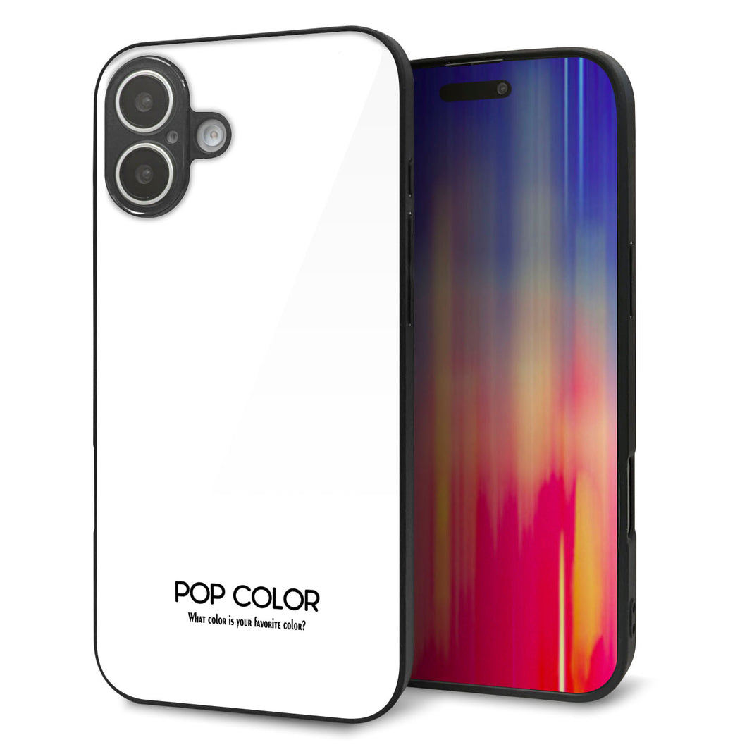 iPhone16 Plus 強化ガラス＆TPUスマホケース ガラプリ【KM913 ポップカラー(ホワイト)】