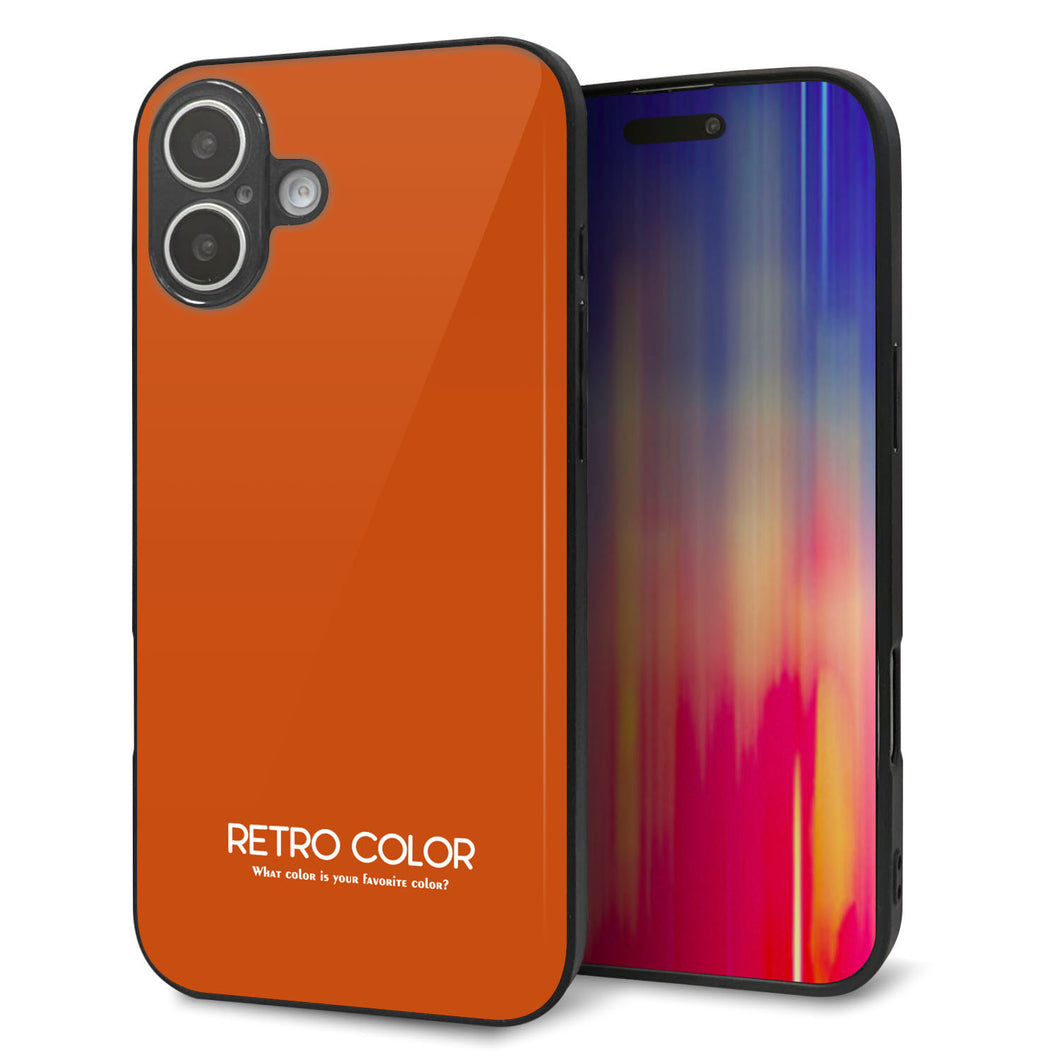 iPhone16 Plus 強化ガラス＆TPUスマホケース ガラプリ【KM917 レトロカラー(ダークオレンジ)】