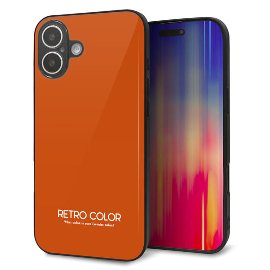 iPhone16 Plus 強化ガラス＆TPUスマホケース ガラプリ【KM917 レトロカラー(ダークオレンジ)】