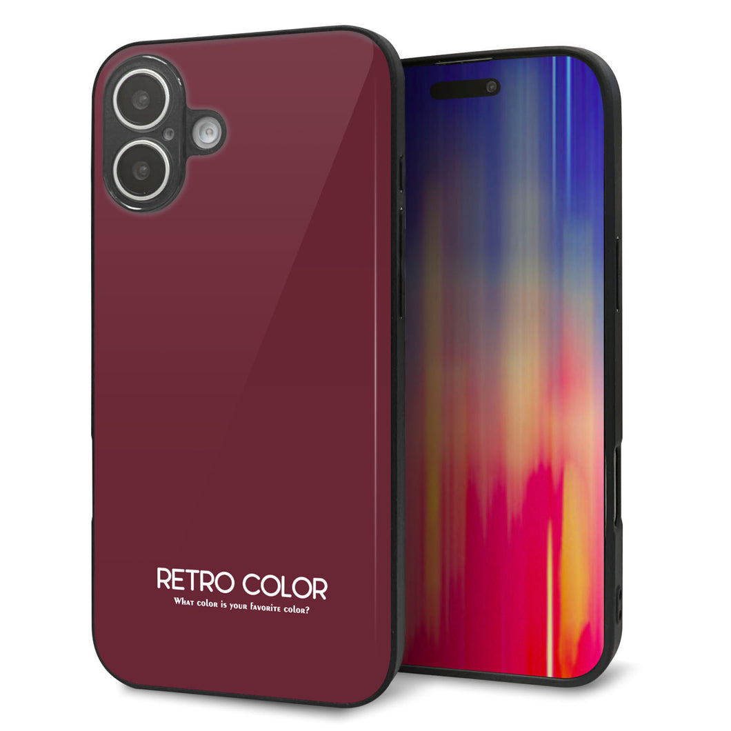 iPhone16 Plus 強化ガラス＆TPUスマホケース ガラプリ【KM919 レトロカラー(バーガンディー)】