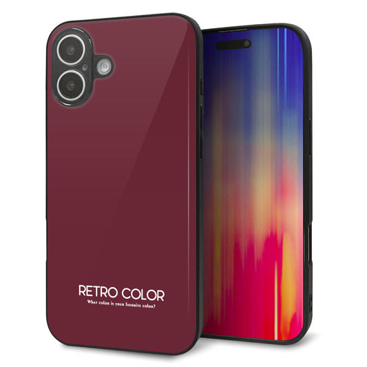 iPhone16 Plus 強化ガラス＆TPUスマホケース ガラプリ【KM919 レトロカラー(バーガンディー)】