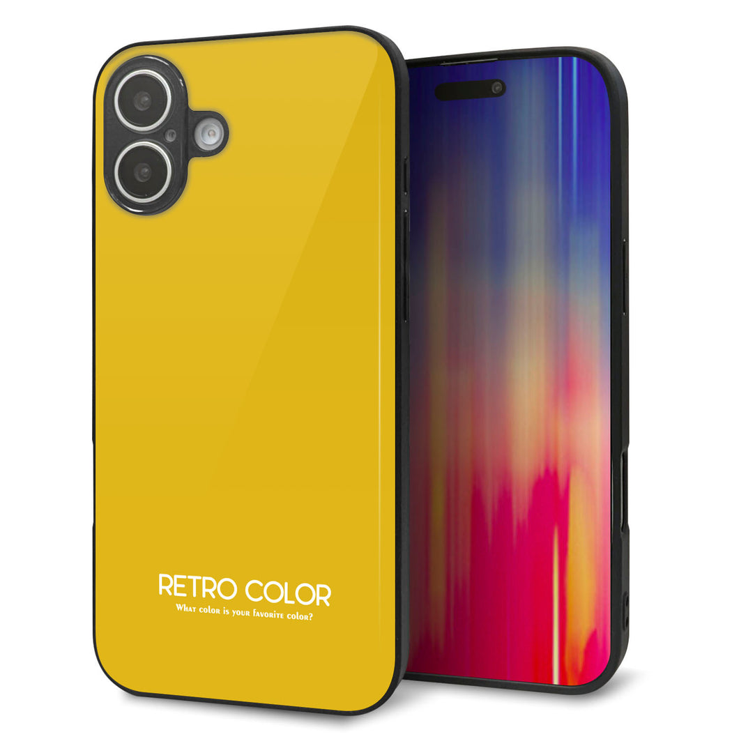 iPhone16 Plus 強化ガラス＆TPUスマホケース ガラプリ【KM920 レトロカラー(マスタード)】