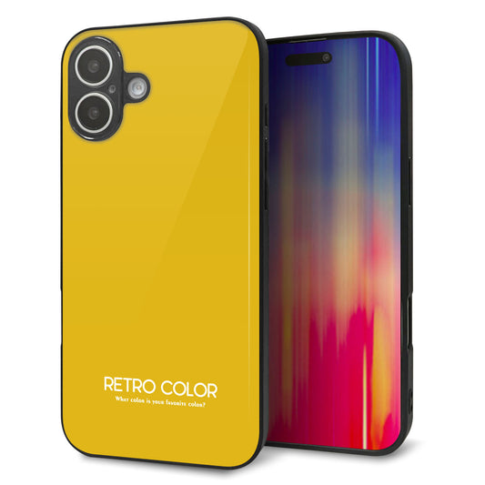 iPhone16 Plus 強化ガラス＆TPUスマホケース ガラプリ【KM920 レトロカラー(マスタード)】