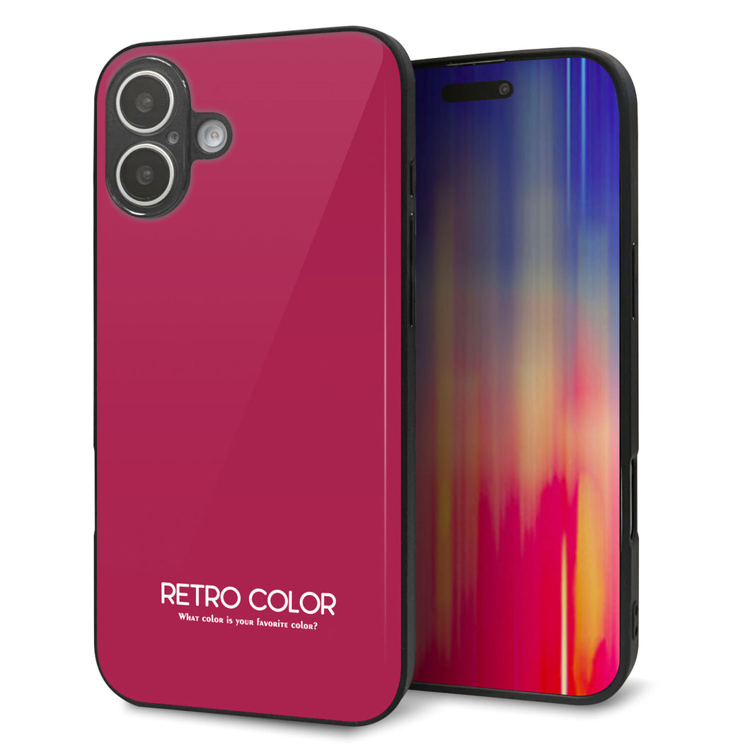 iPhone16 Plus 強化ガラス＆TPUスマホケース ガラプリ【KM921 レトロカラー(ダークピンク)】