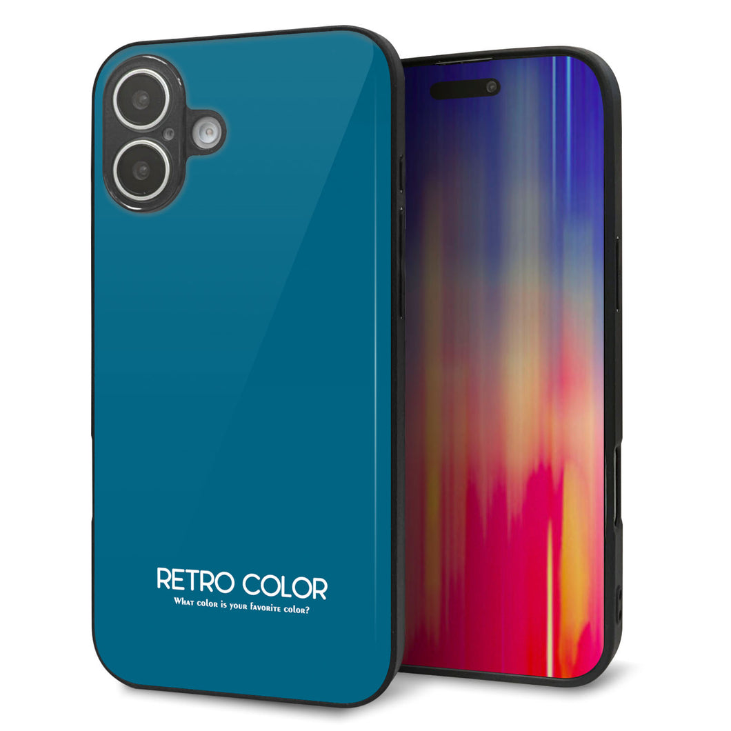 iPhone16 Plus 強化ガラス＆TPUスマホケース ガラプリ【KM922 レトロカラー(ダークブルー)】