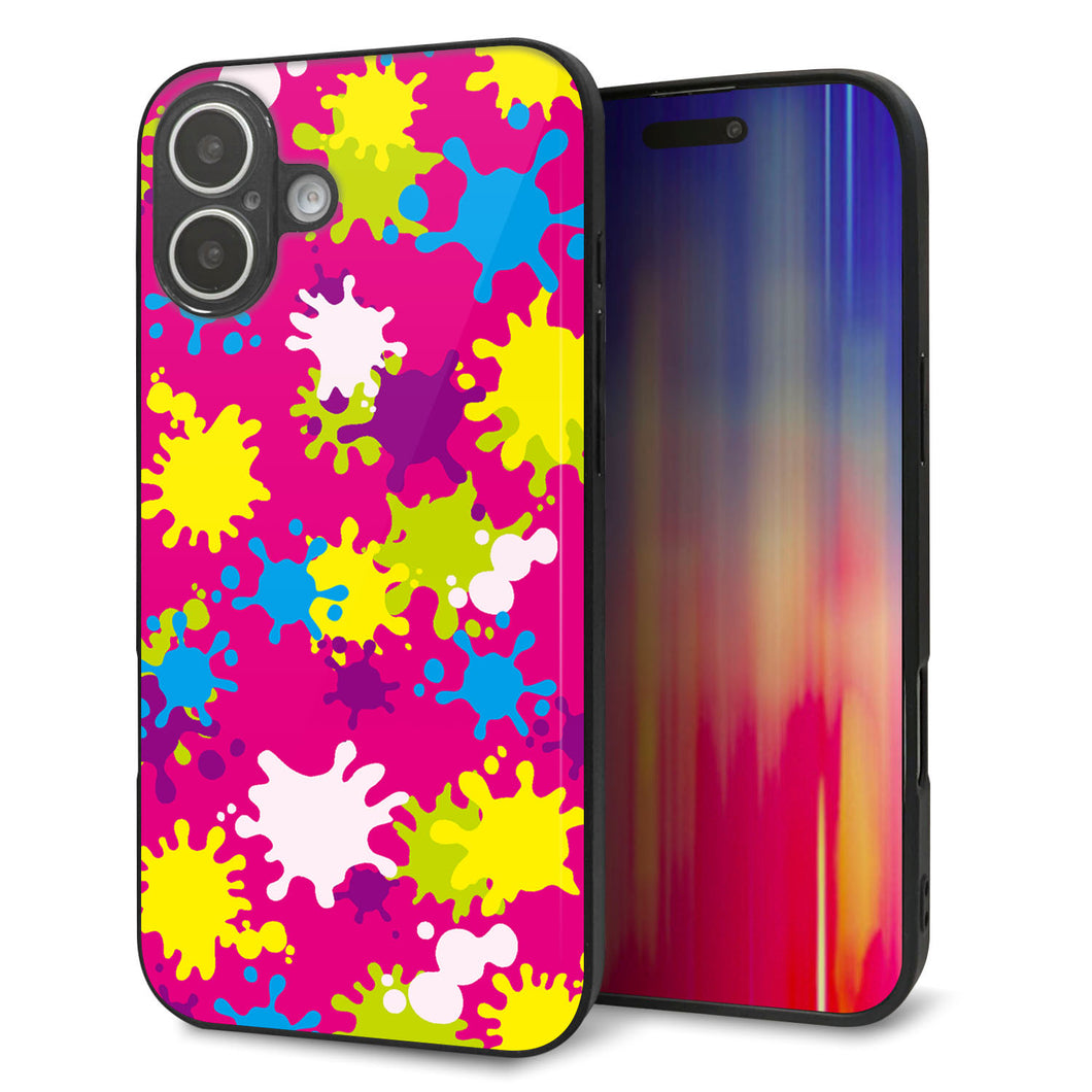 iPhone16 Plus 強化ガラス＆TPUスマホケース ガラプリ【MA876 ペイントピンク】
