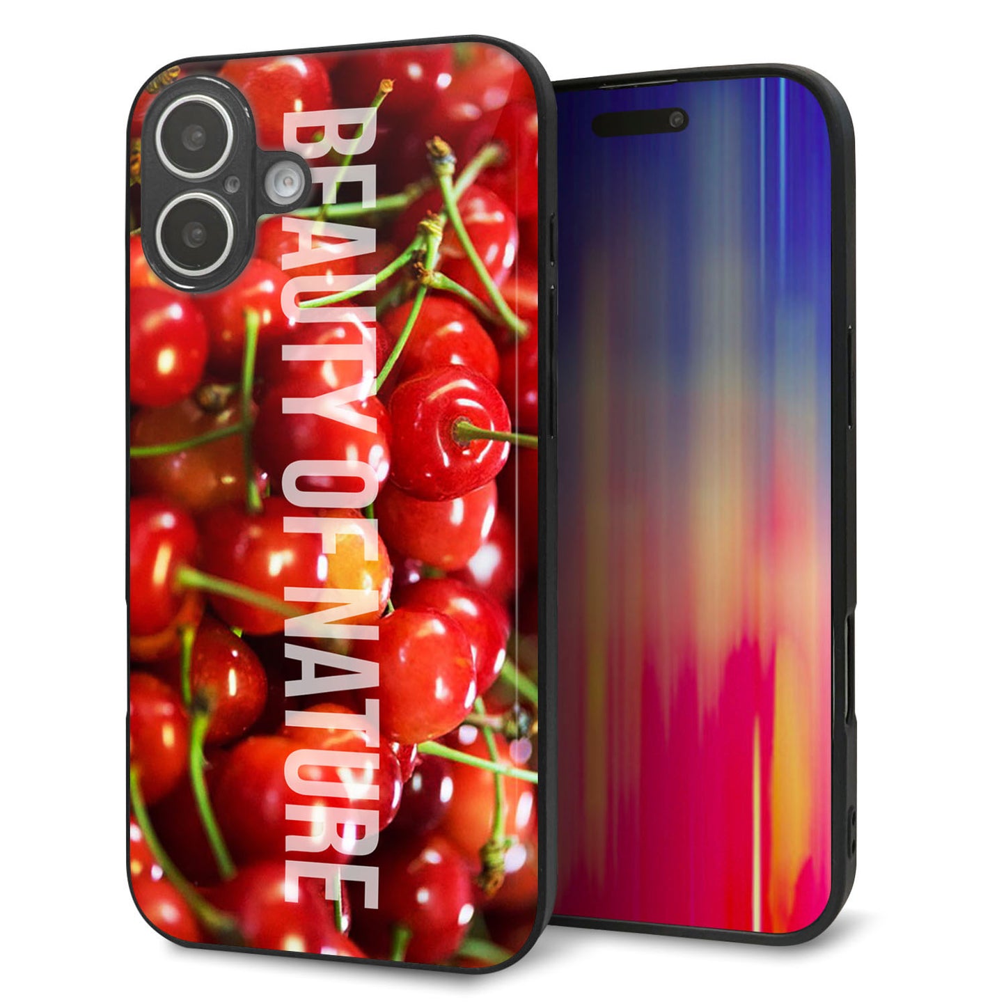 iPhone16 Plus 強化ガラス＆TPUスマホケース ガラプリ【MA883 チェリー】