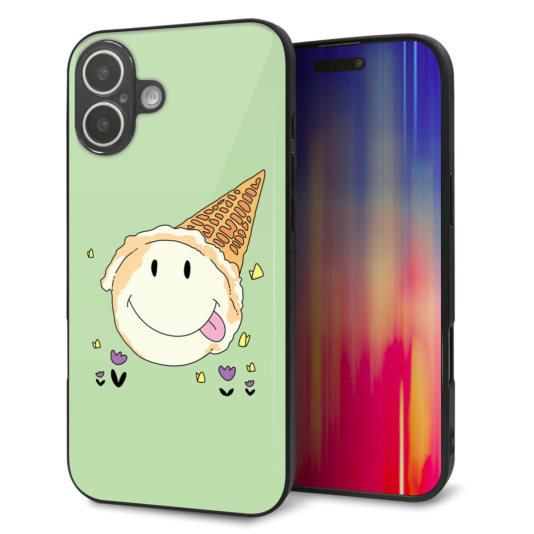 iPhone16 Plus 強化ガラス＆TPUスマホケース ガラプリ【MA902 アイスクリーム】