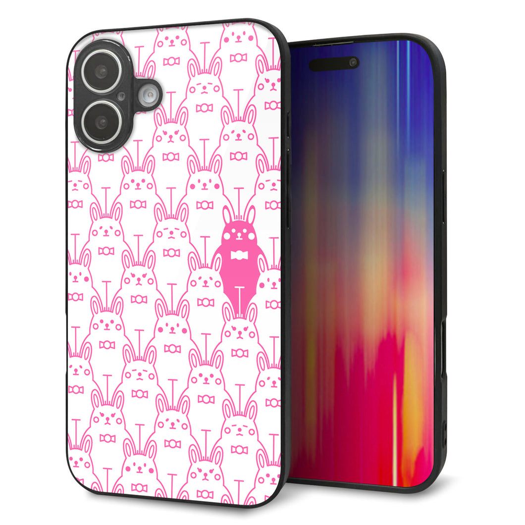 iPhone16 Plus 強化ガラス＆TPUスマホケース ガラプリ【MA914 パターン ウサギ】