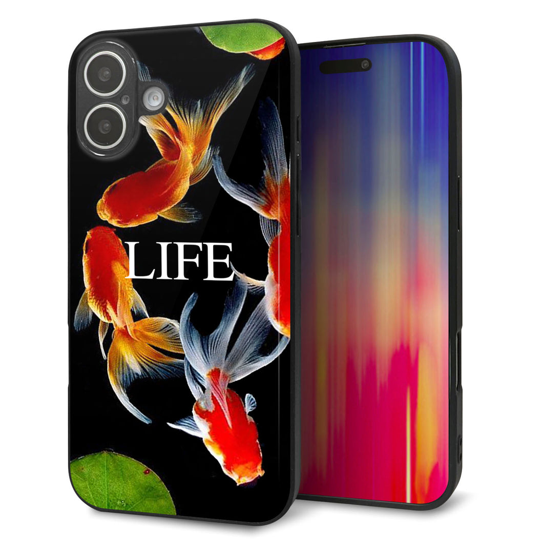iPhone16 Plus 強化ガラス＆TPUスマホケース ガラプリ【MA958 金魚 C】