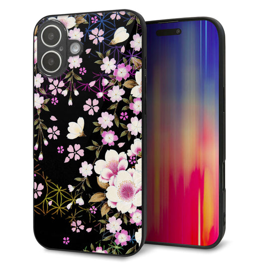 iPhone16 Plus 強化ガラス＆TPUスマホケース ガラプリ【MA961 和柄 花 C】