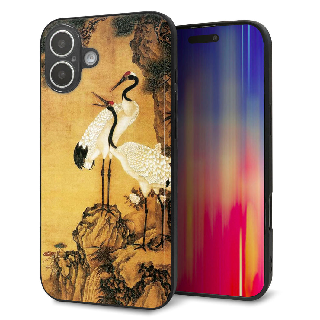 iPhone16 Plus 強化ガラス＆TPUスマホケース ガラプリ【MA969 和柄 鶴鯉 A】