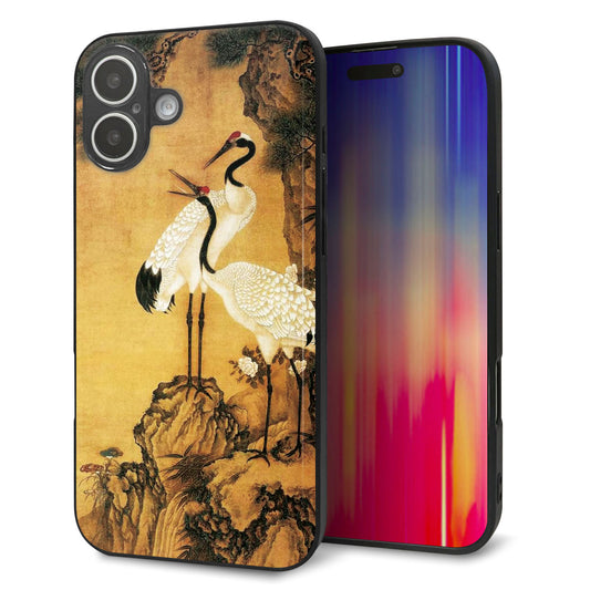 iPhone16 Plus 強化ガラス＆TPUスマホケース ガラプリ【MA969 和柄 鶴鯉 A】