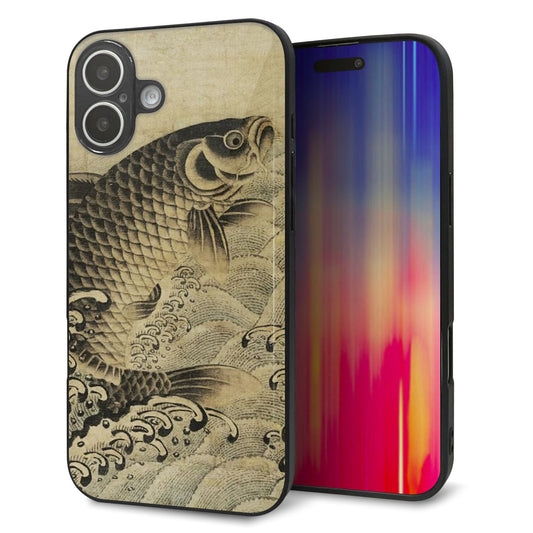 iPhone16 Plus 強化ガラス＆TPUスマホケース ガラプリ【MA970 和柄 鶴鯉 B】