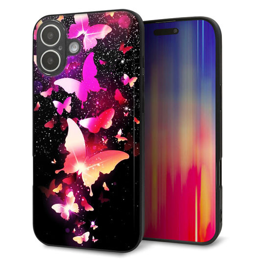 iPhone16 Plus 強化ガラス＆TPUスマホケース ガラプリ【MA991 蝶C】