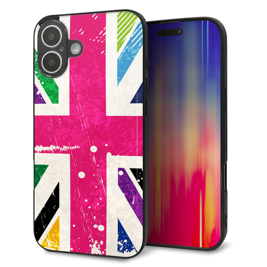 iPhone16 Plus 強化ガラス＆TPUスマホケース ガラプリ【SC806 ユニオンジャック ピンクビンテージ】