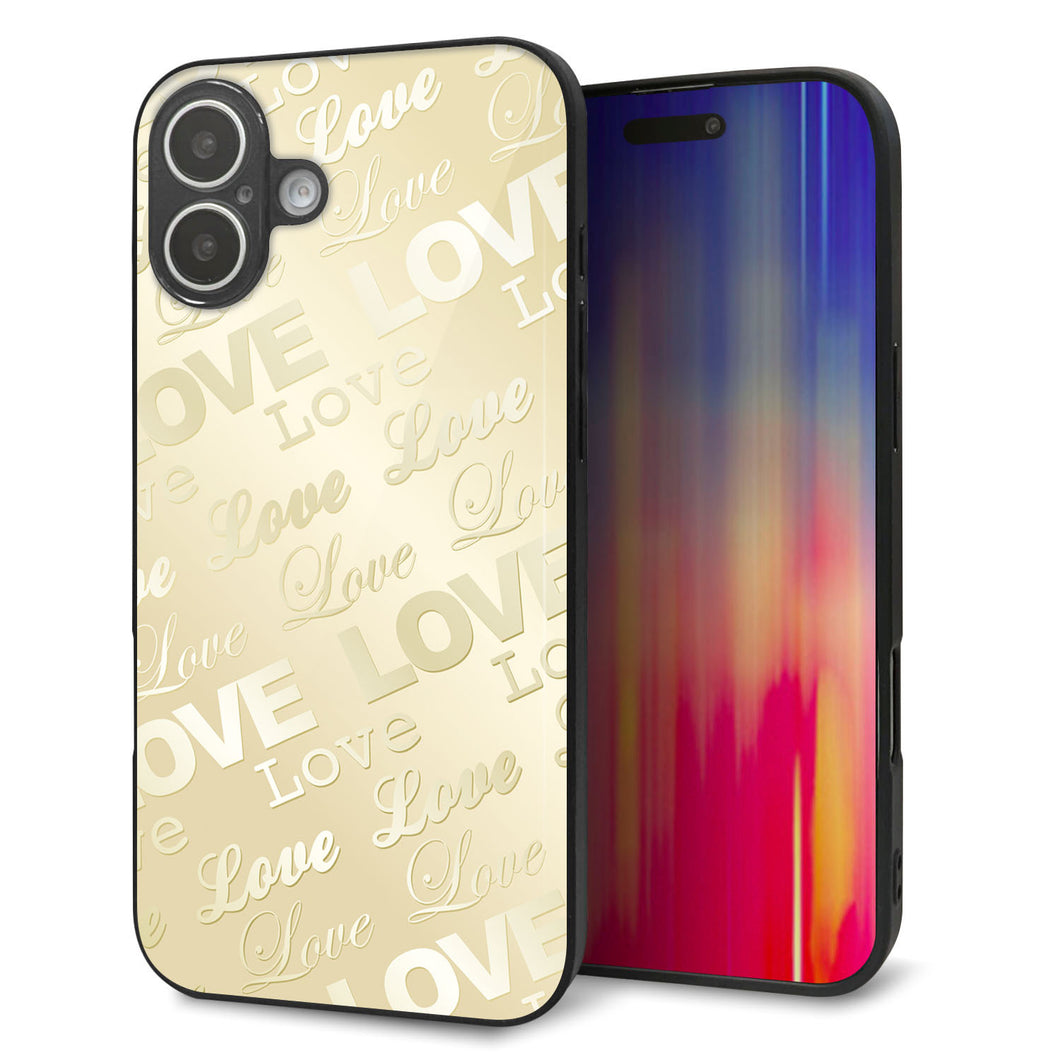 iPhone16 Plus 強化ガラス＆TPUスマホケース ガラプリ【SC840 エンボス風LOVEリンク（ヌーディーベージュ）】