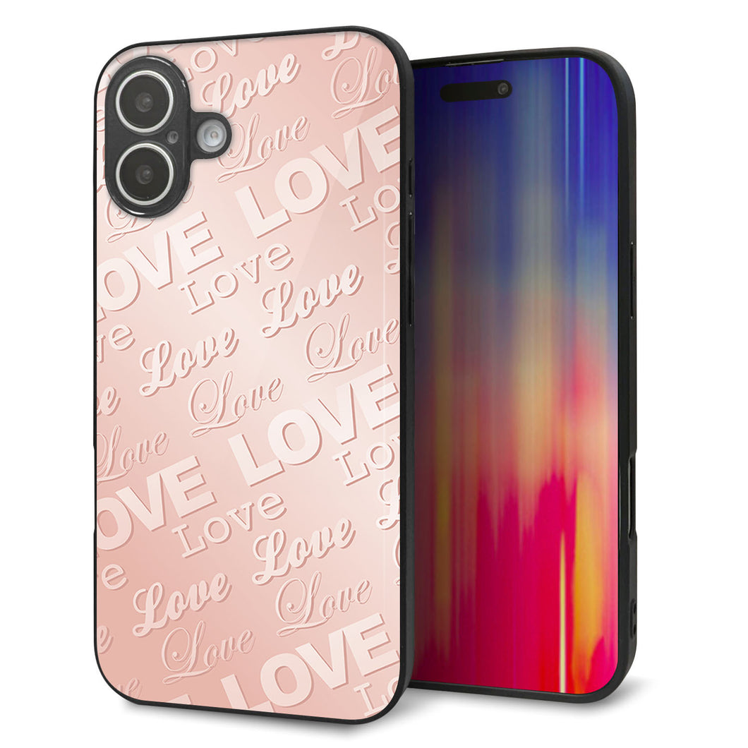 iPhone16 Plus 強化ガラス＆TPUスマホケース ガラプリ【SC841 エンボス風LOVEリンク（ローズピンク）】
