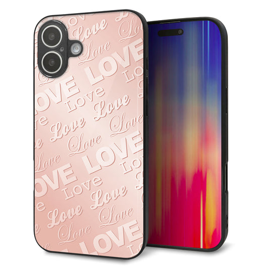 iPhone16 Plus 強化ガラス＆TPUスマホケース ガラプリ【SC841 エンボス風LOVEリンク（ローズピンク）】