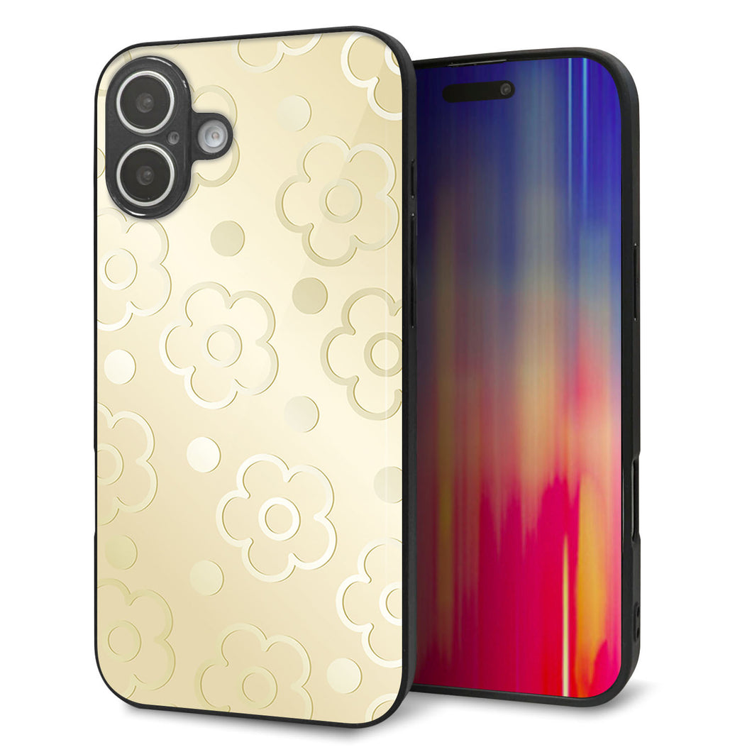 iPhone16 Plus 強化ガラス＆TPUスマホケース ガラプリ【SC842 エンボス風デイジーシンプル（ベージュ）】
