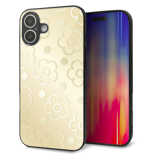 iPhone16 Plus 強化ガラス＆TPUスマホケース ガラプリ【SC842 エンボス風デイジーシンプル（ベージュ）】