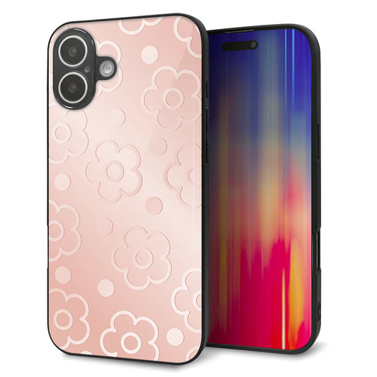 iPhone16 Plus 強化ガラス＆TPUスマホケース ガラプリ【SC843 エンボス風デイジーシンプル（ローズピンク）】