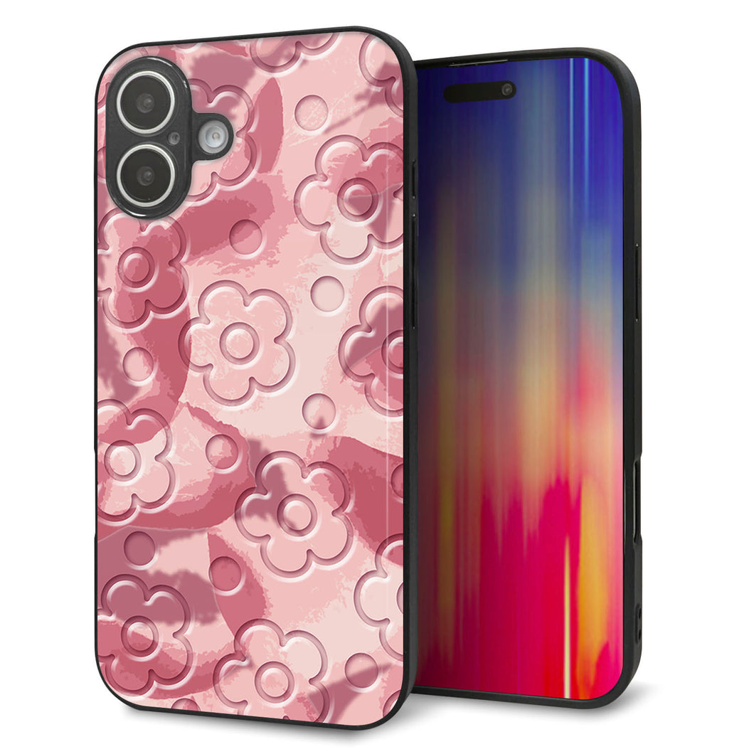 iPhone16 Plus 強化ガラス＆TPUスマホケース ガラプリ【SC846 フラワーヴェルニ花ピンク（ローズヴェルール）】