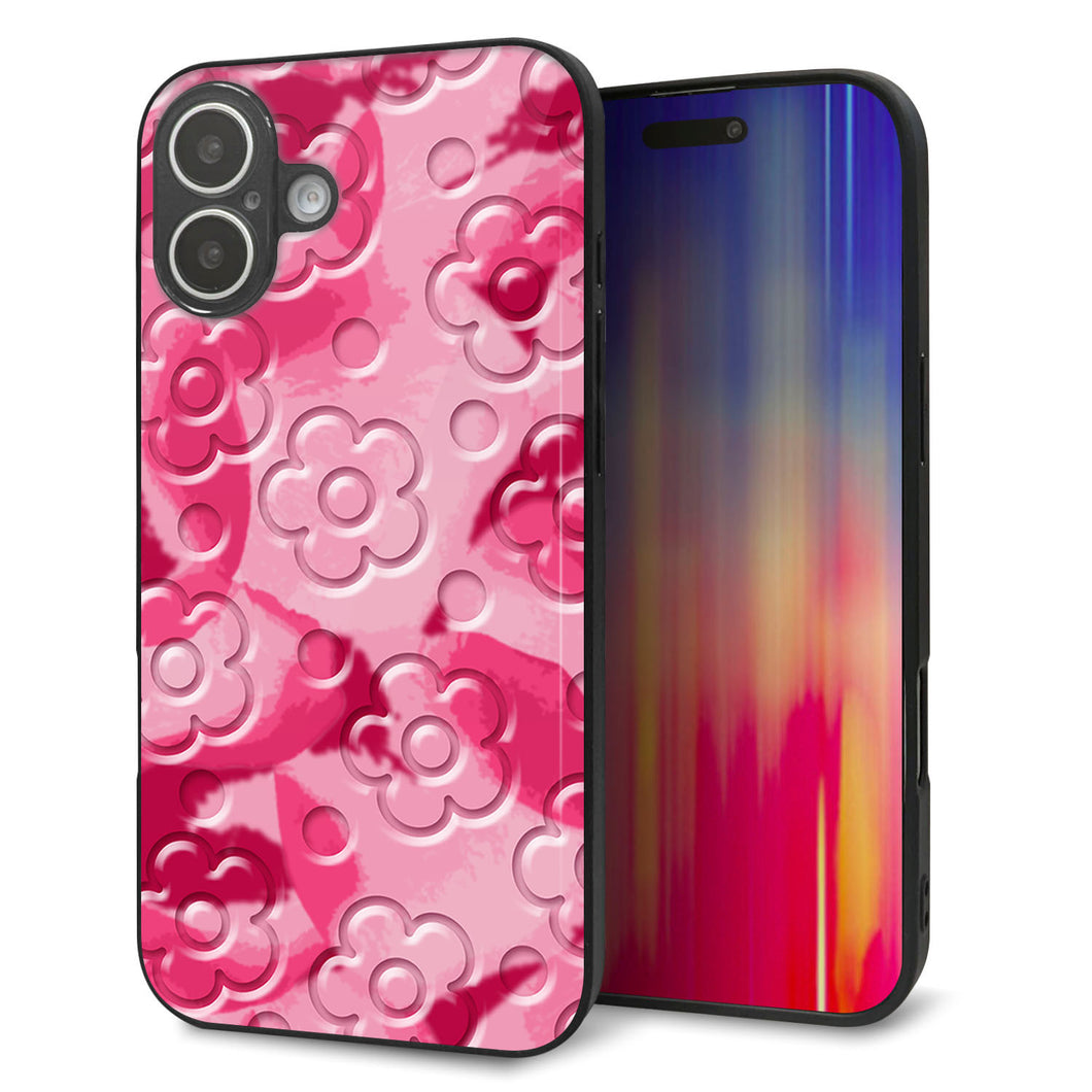 iPhone16 Plus 強化ガラス＆TPUスマホケース ガラプリ【SC847 フラワーヴェルニ花濃いピンク（ローズアンディアン）】