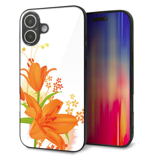 iPhone16 Plus 強化ガラス＆TPUスマホケース ガラプリ【SC848 ユリ（オレンジ）】