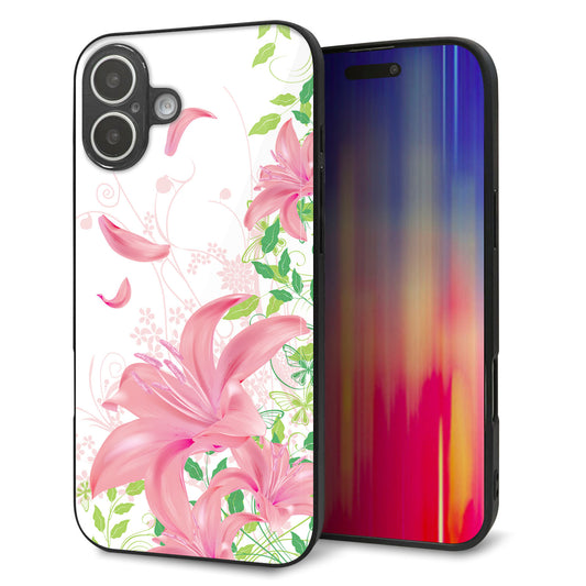 iPhone16 Plus 強化ガラス＆TPUスマホケース ガラプリ【SC849 ユリ（ピンク）】
