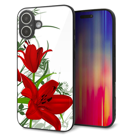 iPhone16 Plus 強化ガラス＆TPUスマホケース ガラプリ【SC850 ユリ（レッド）】