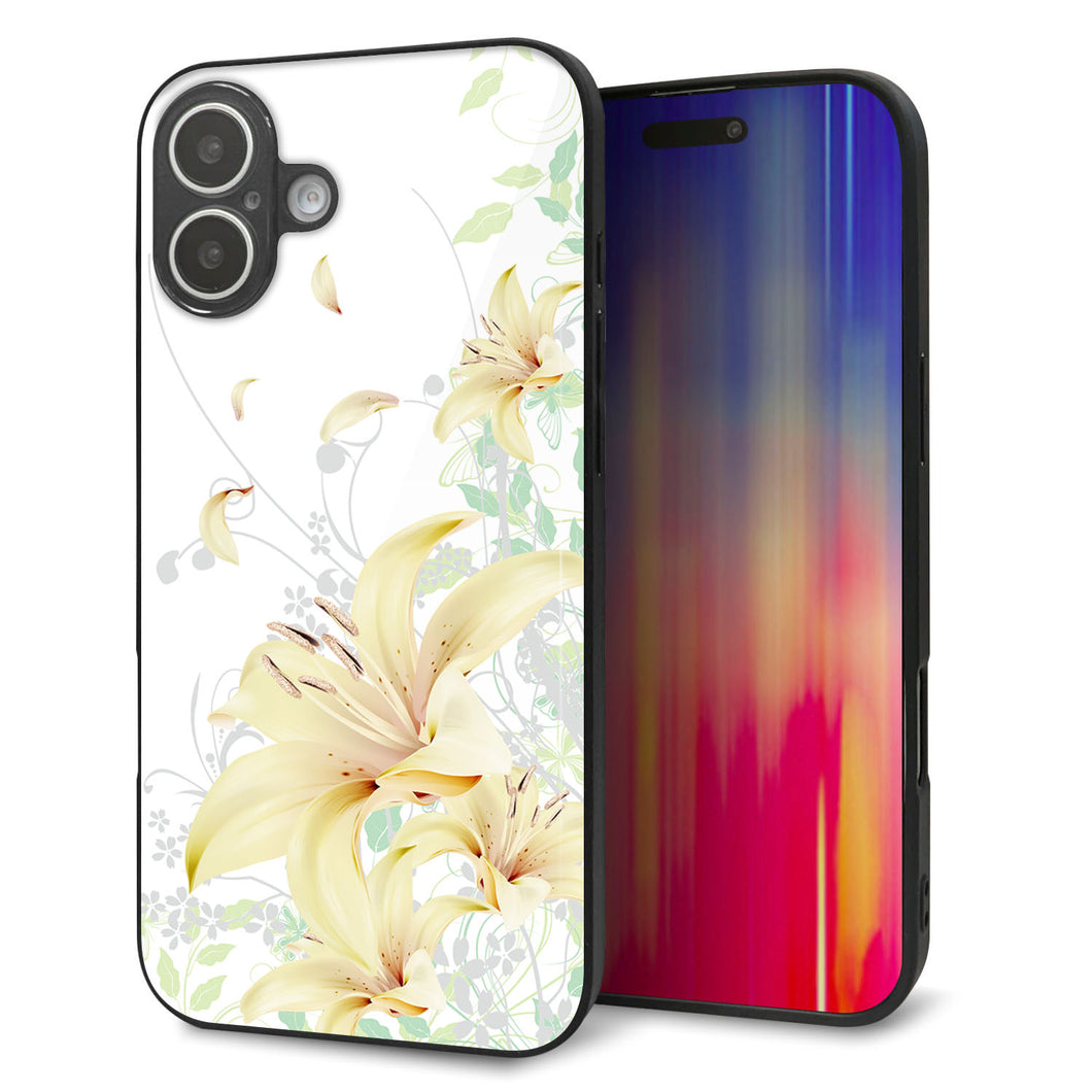 iPhone16 Plus 強化ガラス＆TPUスマホケース ガラプリ【SC851 ユリ（ホワイト）】