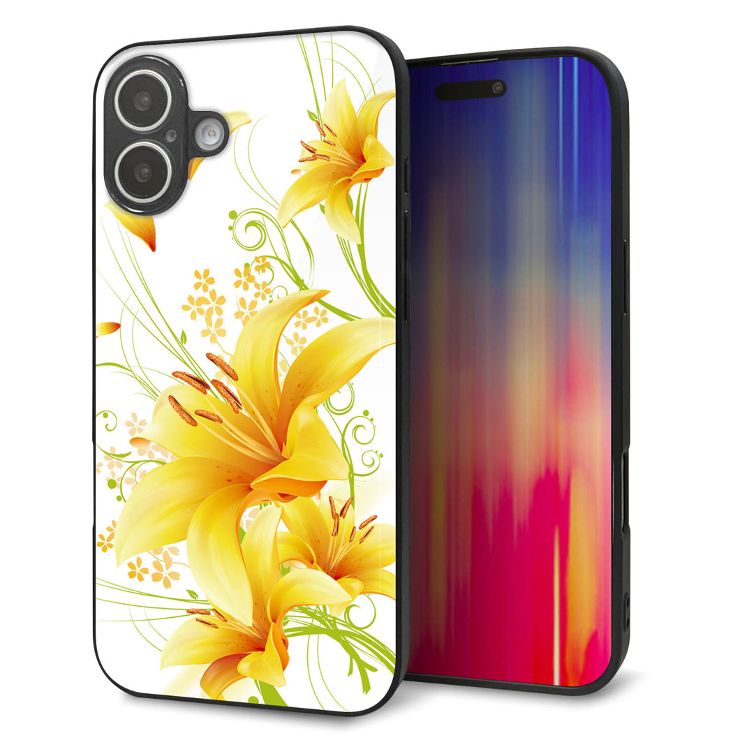 iPhone16 Plus 強化ガラス＆TPUスマホケース ガラプリ【SC852 ユリ（イエロー）】