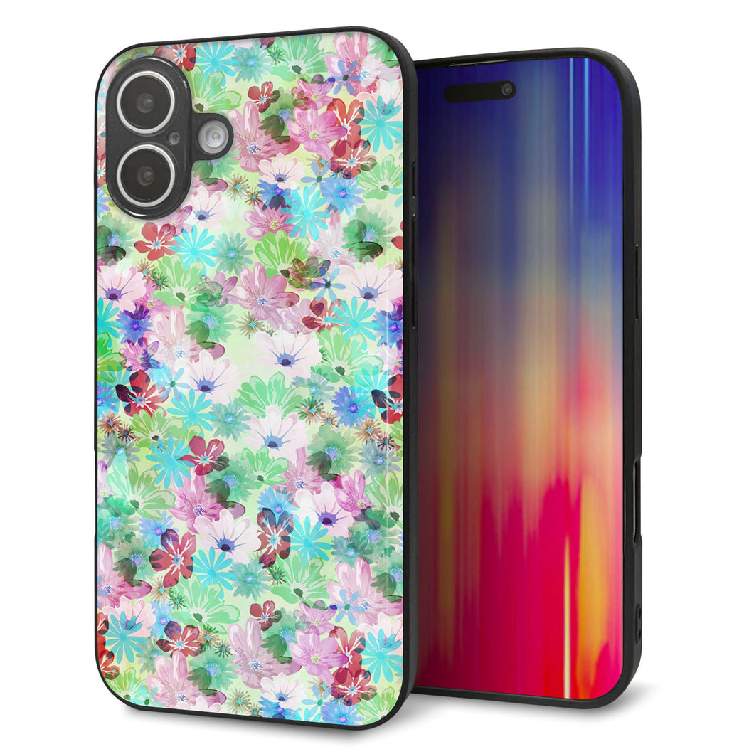 iPhone16 Plus 強化ガラス＆TPUスマホケース ガラプリ【SC872 リバティプリント プレスドフラワー（グリーン）】