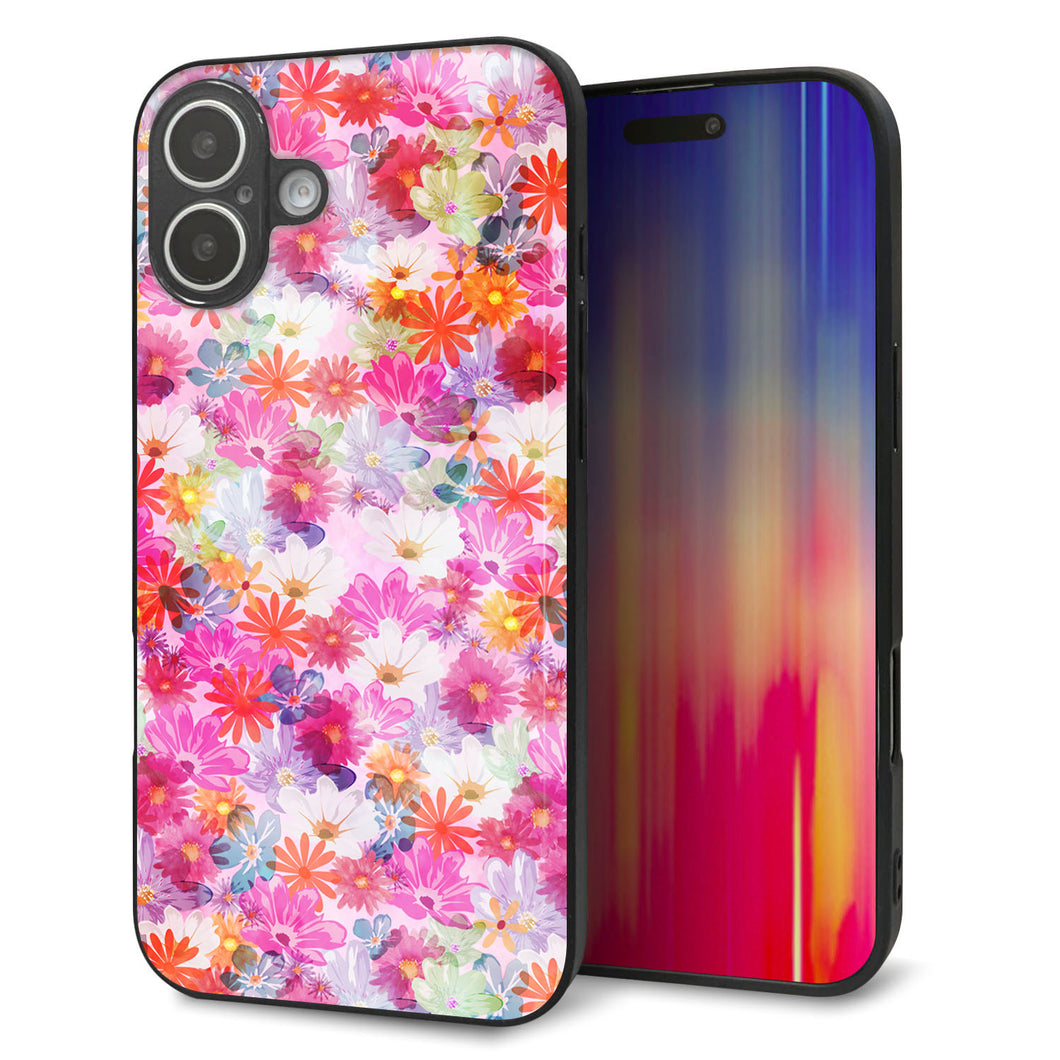 iPhone16 Plus 強化ガラス＆TPUスマホケース ガラプリ【SC874 リバティプリント プレスドフラワー（ピンク）】