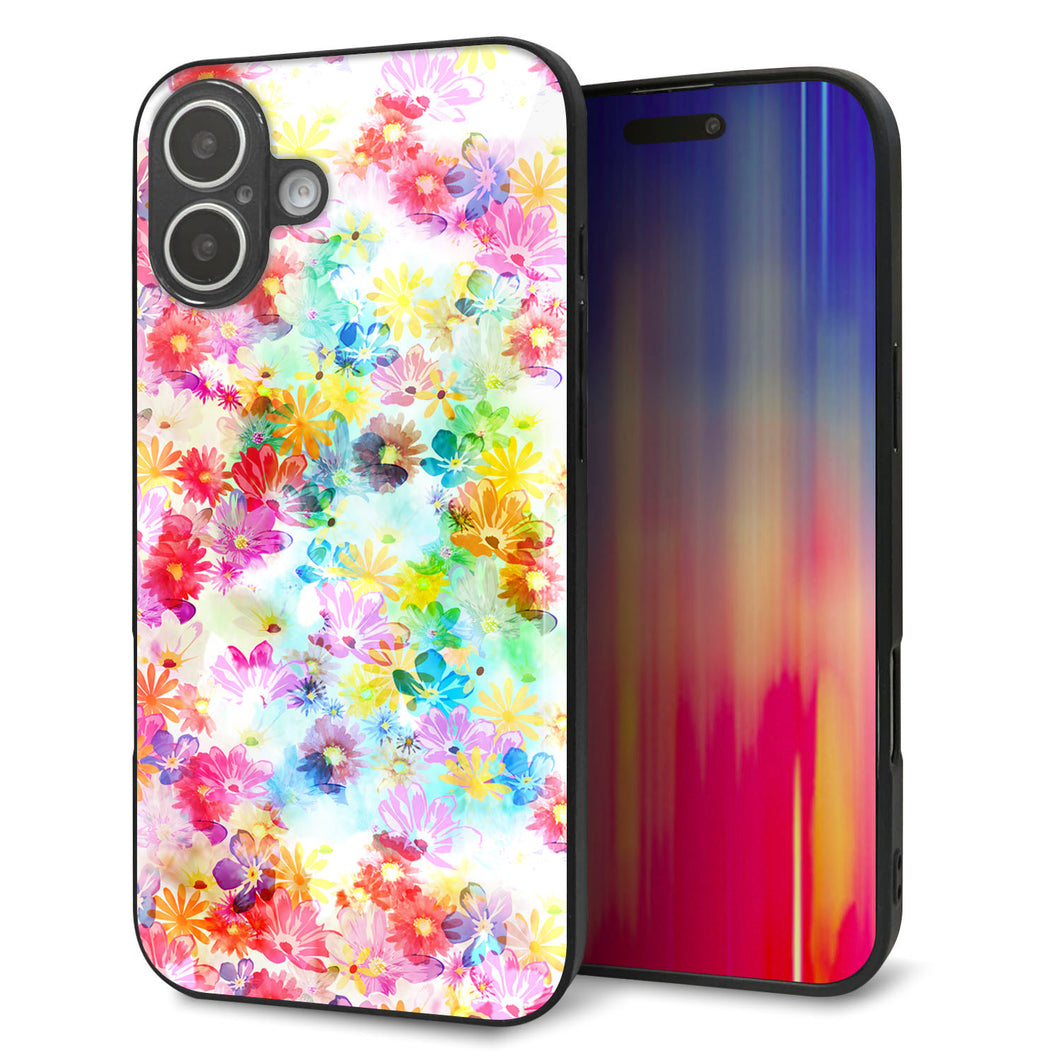 iPhone16 Plus 強化ガラス＆TPUスマホケース ガラプリ【SC876 リバティプリント プレスドフラワー（ホワイト）】