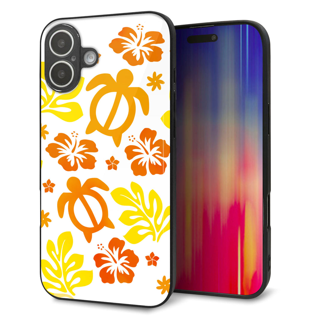 iPhone16 Plus 強化ガラス＆TPUスマホケース ガラプリ【SC877 ハワイアンアロハホヌ（イエロー）】