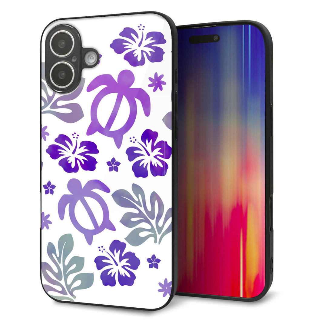 iPhone16 Plus 強化ガラス＆TPUスマホケース ガラプリ【SC878 ハワイアンアロハホヌ（パープル）】