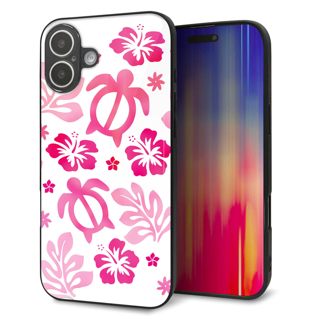 iPhone16 Plus 強化ガラス＆TPUスマホケース ガラプリ【SC879 ハワイアンアロハホヌ（ピンク）】