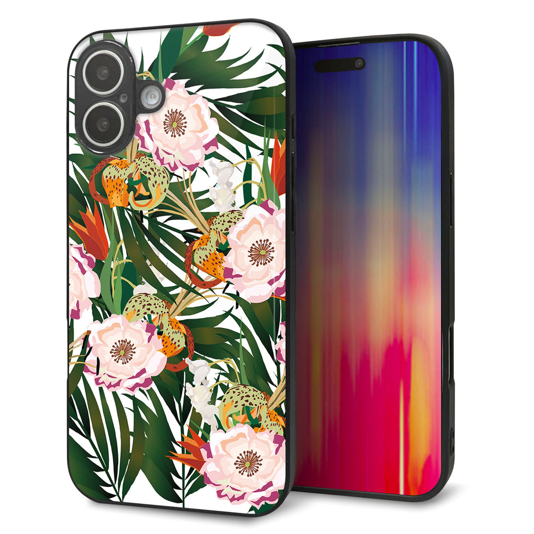 iPhone16 Plus 強化ガラス＆TPUスマホケース ガラプリ【SC895 ボタニカル フォレスト】