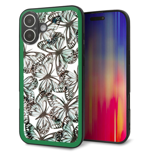 iPhone16 Plus 強化ガラス＆TPUスマホケース ガラプリ【SC902 ガーデンバタフライ グリーン】
