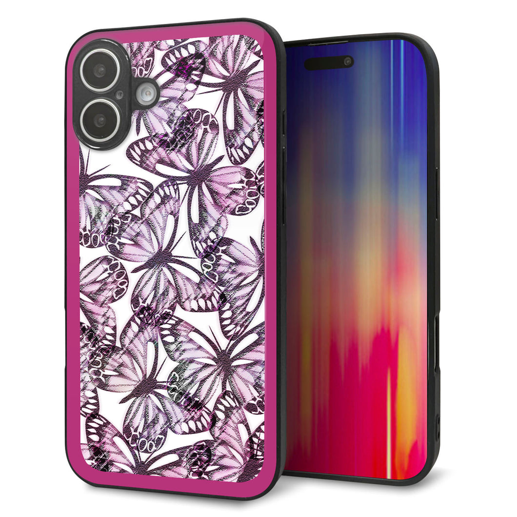 iPhone16 Plus 強化ガラス＆TPUスマホケース ガラプリ【SC904 ガーデンバタフライ ピンク】