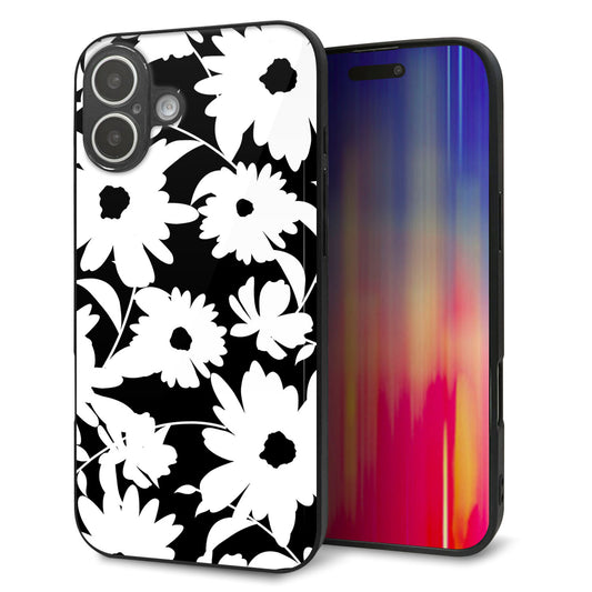 iPhone16 Plus 強化ガラス＆TPUスマホケース ガラプリ【SC915 花柄モノトーン 04】