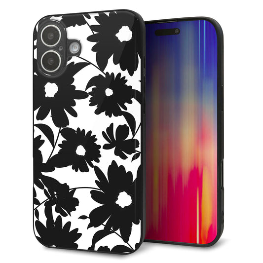 iPhone16 Plus 強化ガラス＆TPUスマホケース ガラプリ【SC916 花柄モノトーン 05】
