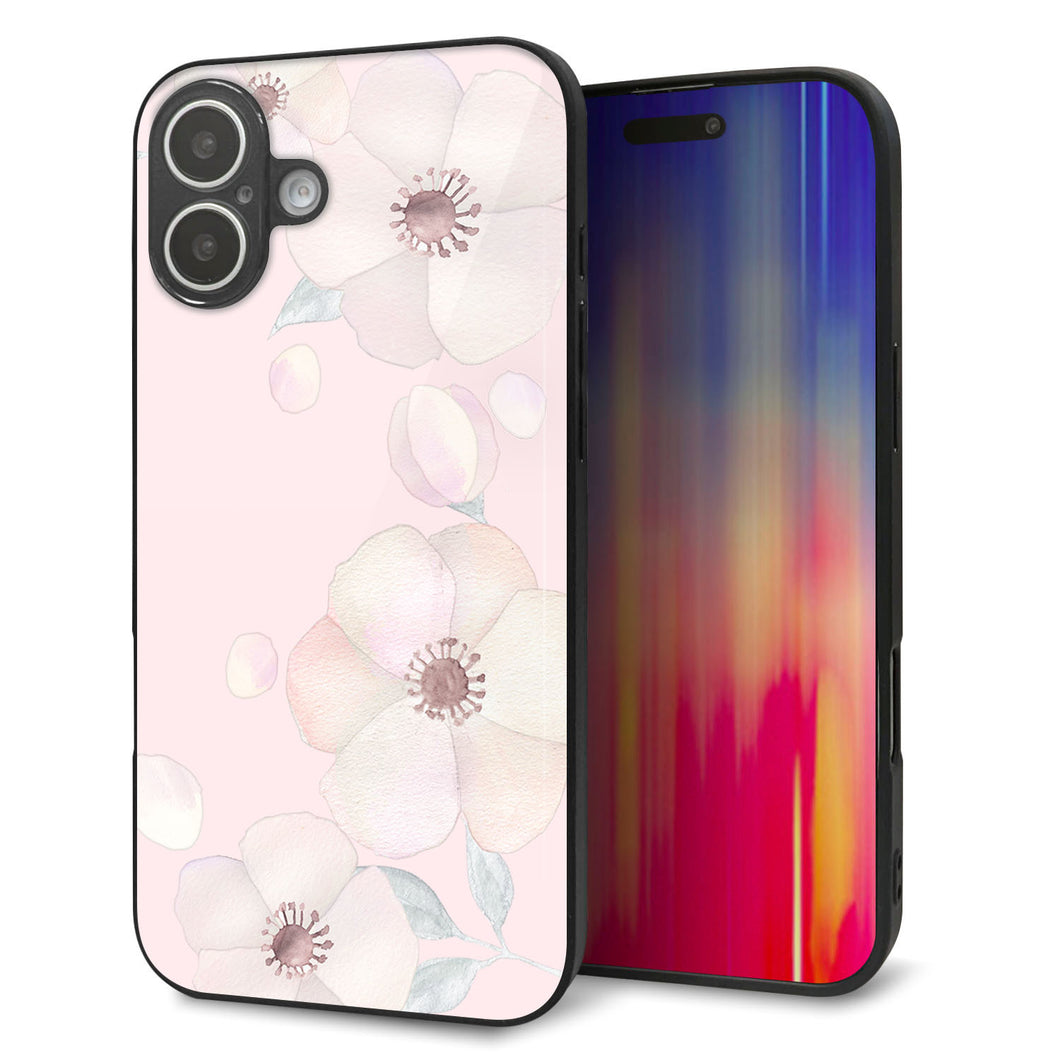 iPhone16 Plus 強化ガラス＆TPUスマホケース ガラプリ【SC949 ドゥ・フルール（オフピンク）】