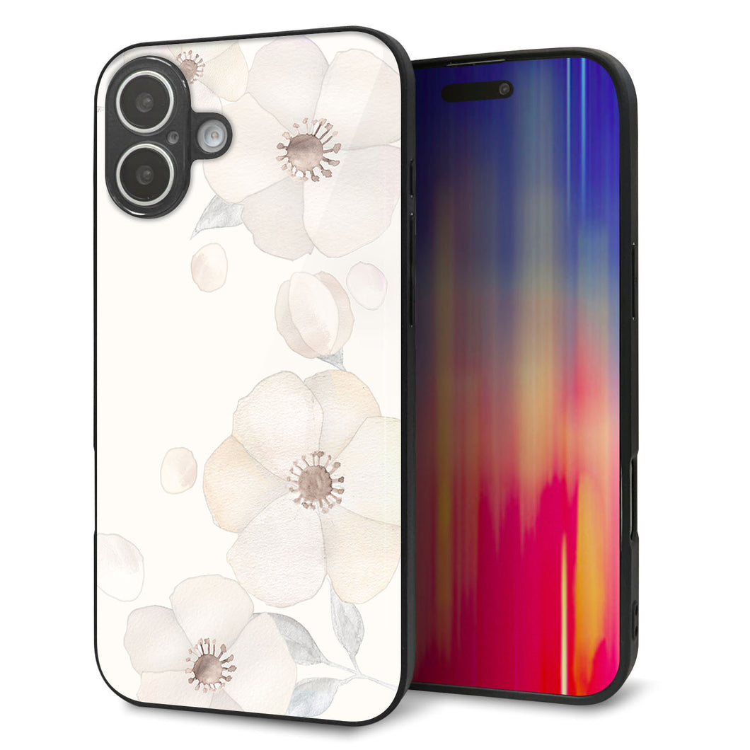 iPhone16 Plus 強化ガラス＆TPUスマホケース ガラプリ【SC952 ドゥ・フルール（セピア）】