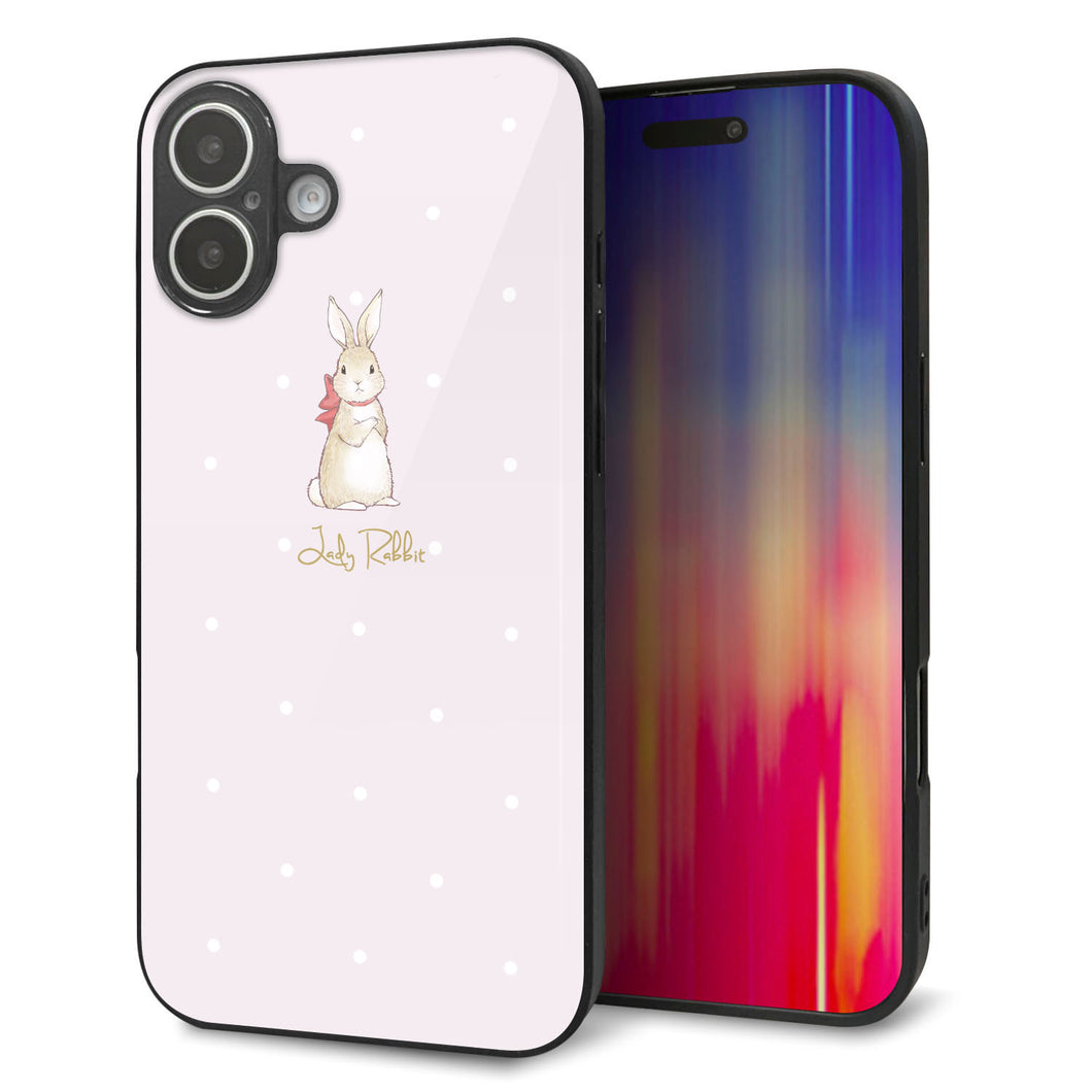 iPhone16 Plus 強化ガラス＆TPUスマホケース ガラプリ【SC966 Lady Rabbit ベージュピンクhp】
