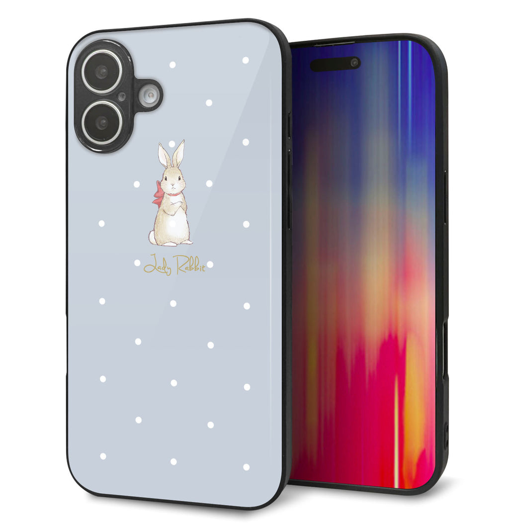 iPhone16 Plus 強化ガラス＆TPUスマホケース ガラプリ【SC967 Lady Rabbit ブルーグレイ ガラプリhp】